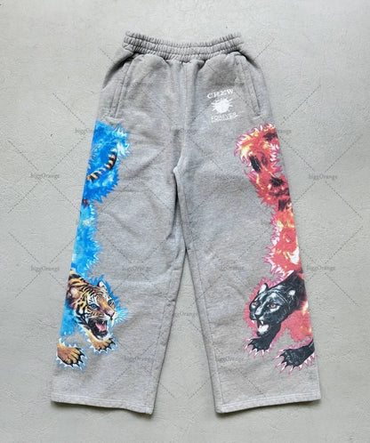 Street Hip-hop Goth Tiger Pattern Casual Women Suit American Retro Harajuku Y2K Fashion Cotton Oversized Hoodie Sport Pants AA