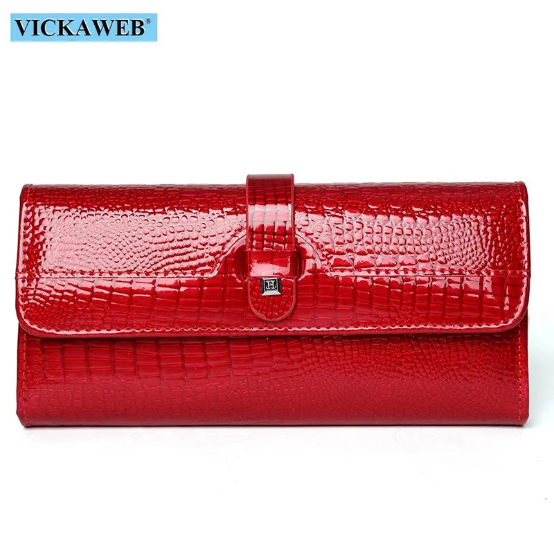 Free Gift Women Leather Wallet Long Ladies 3 Folders Clutch Money Bag Design Purse Fashion AE605-25 Red