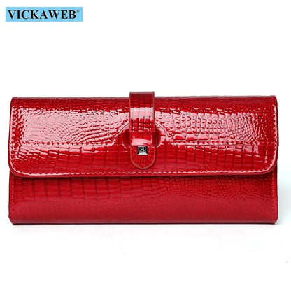 Free Gift Women Leather Wallet Long Ladies 3 Folders Clutch Money Bag Design Purse Fashion AE605-25 Red