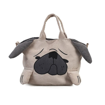 Cute Animal Handbags For Women Casual Travel Large Capacity Totes Shoulder Bags Pug Dog Corduroy Messenger Bag Feminine Bolsas
