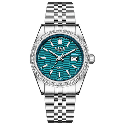 Relogio LIGE Women's Watch Luxury Fashion Quartz Ladies clock Stainless Steel Waterproof Calendar Watch for Women montre femme green