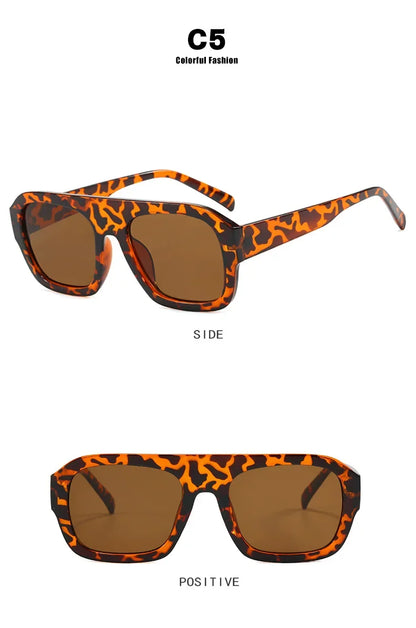 JNPCXI Fashion Square Women Sunglasses Shades UV400 Retro Leopard Tea Candy Color Gradient Men Punk Sun Glasses