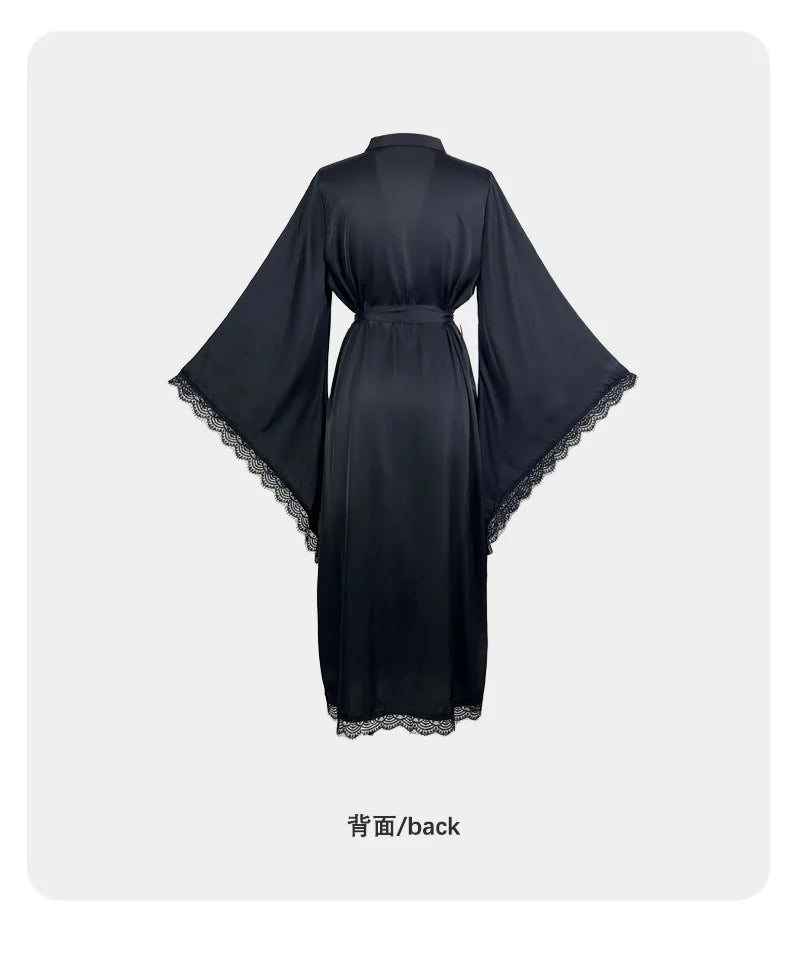 Long Bride Wedding Robe Women Elegant Sleepwear Big Sleeve Lace Full Slip Kimono Loungewear Soft White Rayon Home Dressing Gown