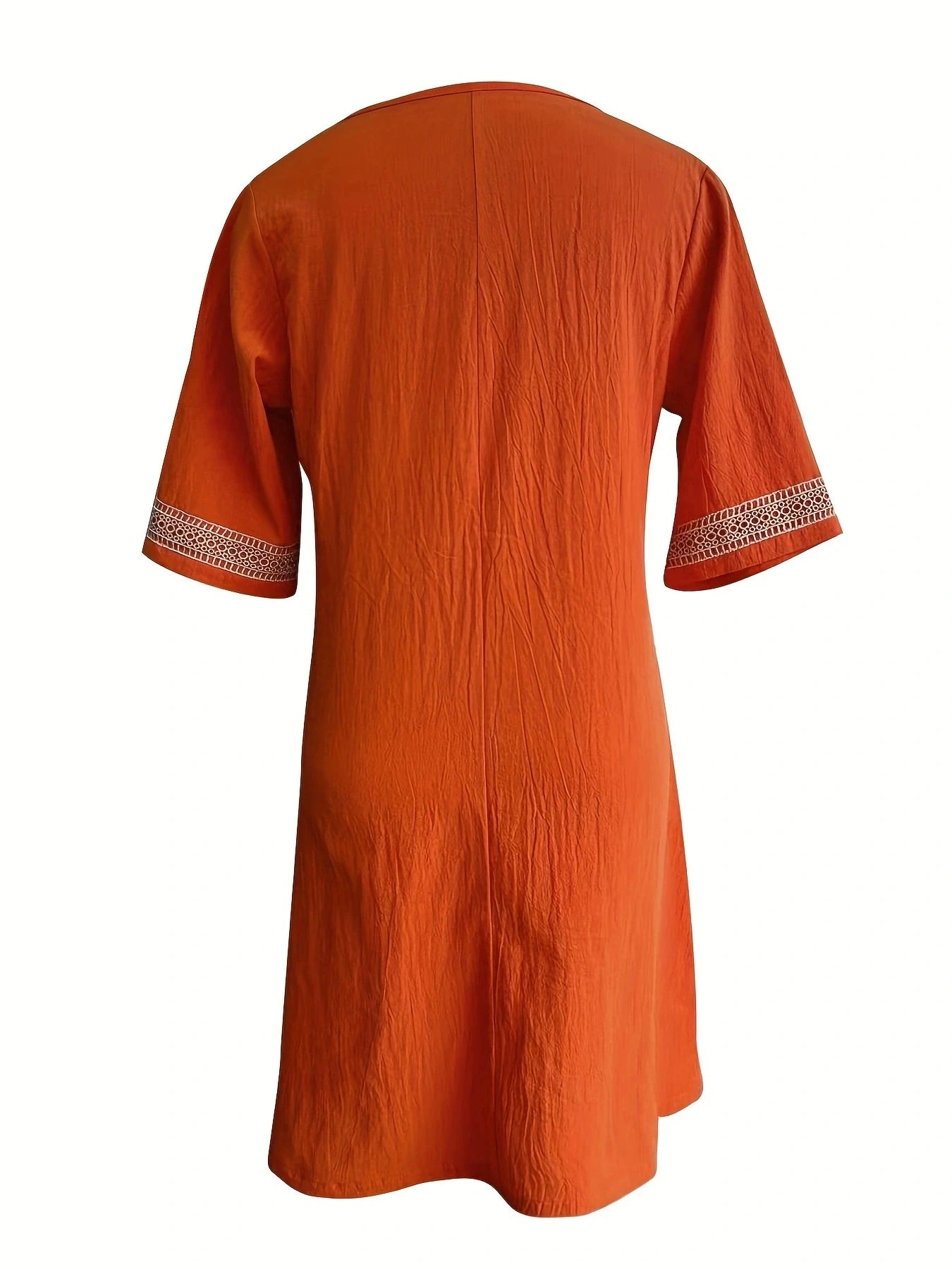 Chic Guipure Lace V-Neck Tunic Dress - Easy-Care, Knee-Length, All- Season Comfort with Stylish Hollow Details Badiee Stylez