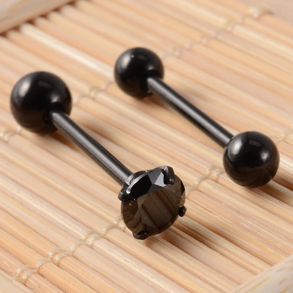 2PCS Anti-Allergy Surgical Steel Prong Zircon Tongue Barbell Piercings Ball Tongue Barbell Rings Fashion Piercing Jewelry