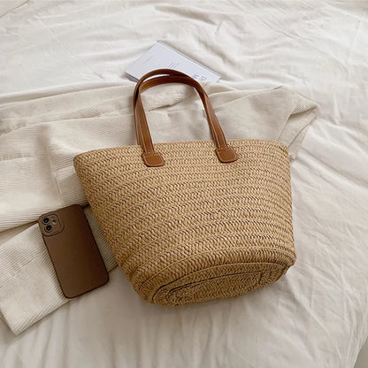 Women's Large Capacity Shoulder Bag Summer Straw Woven Basket Handbag Fashion Female Luxury Designer Beach Bag Bali Shopper Tote