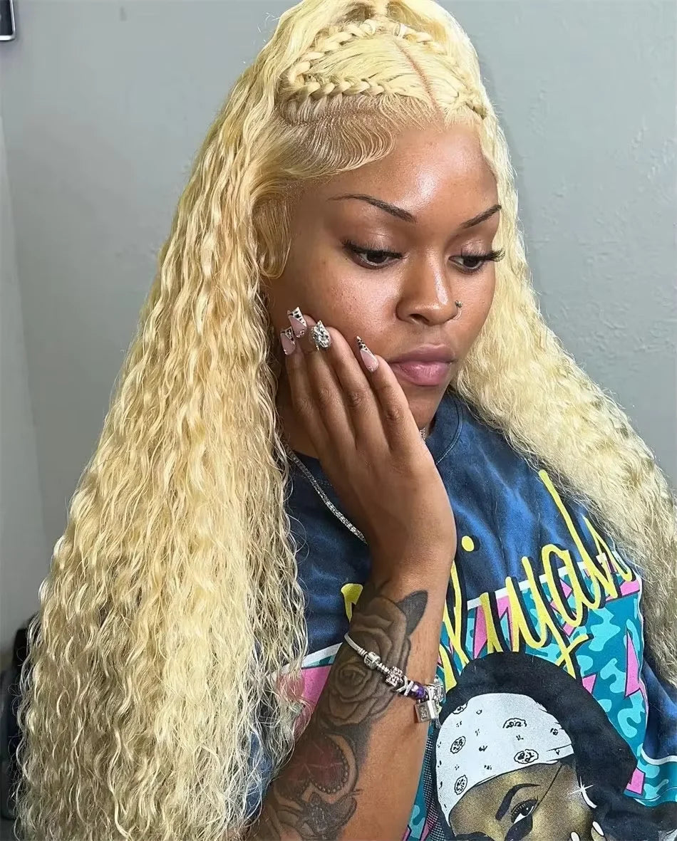 613 Blonde HD Lace Frontal Wig 13x4 13×6 Deep Wave Lace Front Human Hair Wig Colored Curly Wigs Water Wave Wigs For Women ﻿ ﻿ Badiee Stylez