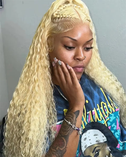 613 Blonde HD Lace Frontal Wig 13x4 13×6 Deep Wave Lace Front Human Hair Wig Colored Curly Wigs Water Wave Wigs For Women ﻿ ﻿ Badiee Stylez