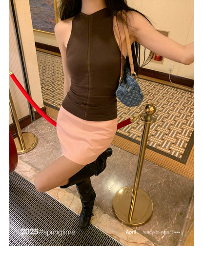 Lautaro Spring Summer Pink Soft Pu Leather Mini Skirt Women with Low Waist Short Luxury Chic A Line Clothes Korean Fashion 2025