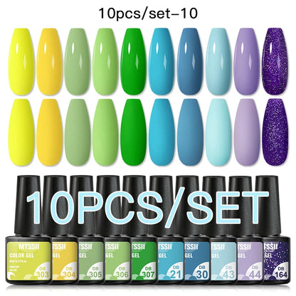10PCS/Set Gel Nail Polish Set 125 Colors Glitter Semi Permanent Hybrid Gel Varnishes Base Top Coat Soak Off UV LED Nail Art Gel