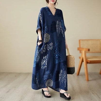 Summer Dress for Women Clothing Long Dress Fashion Clothes Cotton Vintage Harajuku Elegant Streetwear Maxi Beach Dresses V One Size
