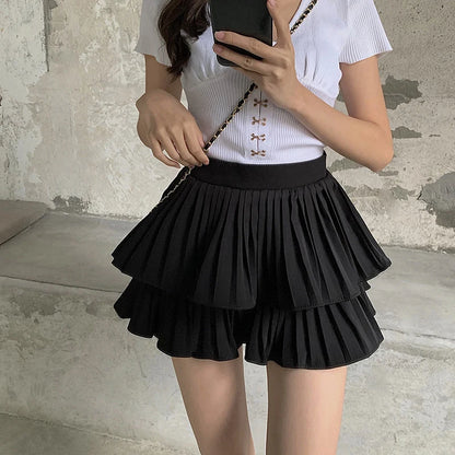 Fashion Sexy Pleated Skirts Women Solid High Waist All-Match Summer New Culottes Mini Cupcake Skirts