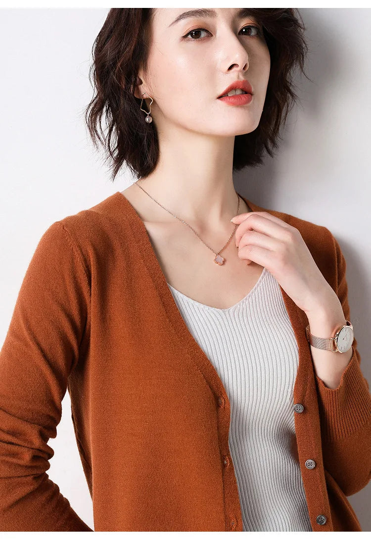 Women Cardigans 2025 Single Breasted Solid Knitted Shirt Spring Autumn Cardigan Korean Fashion V-neck Sweaters Knit Outerwear