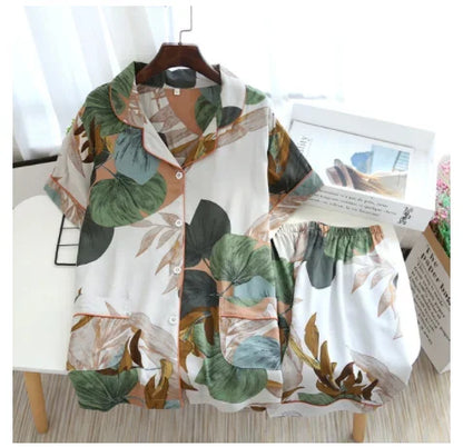 summer news pijama mujer thin section short-sleeved shorts large floral print pajamas home service ladies pajamas for women 03