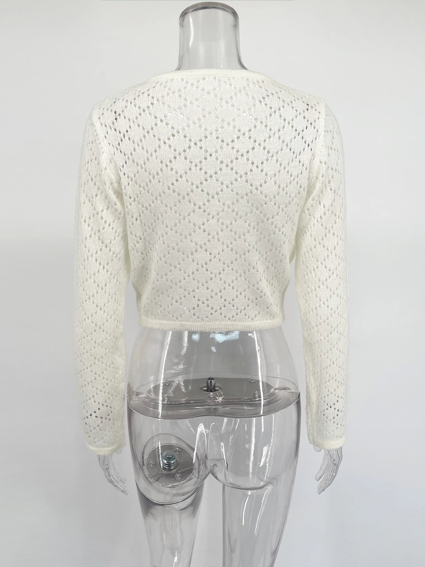 Tossy Summer Knitwear Hollow Out Cardigan Female Long Sleeve Casual Cropped Top Patchwork See-Through Knit Cardigan Outwear 2025