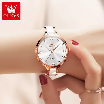 OLEVS Luxury Brand Women's Watches Elegant Fashion Ceramic strip Waterproof Japan Imports Quartz Watch Dress Lady Watch Simple