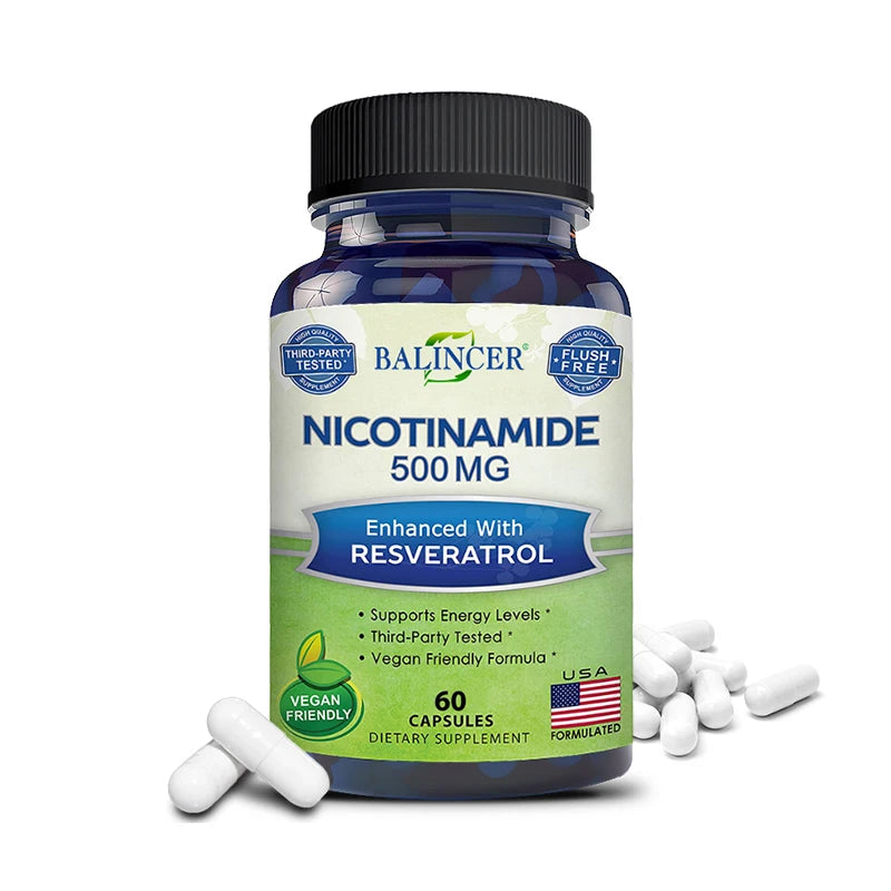 Niacinamide, 500 Mg, Vitamin B3 Supplement, for Healthy Hair Skin & Nails, Energy Support, Non-GMO, Vegan 60count United States