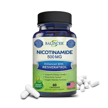 Niacinamide, 500 Mg, Vitamin B3 Supplement, for Healthy Hair Skin & Nails, Energy Support, Non-GMO, Vegan 60count United States
