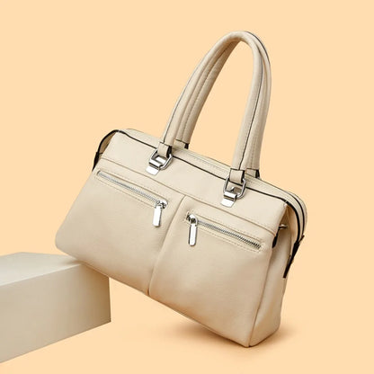 Two Pockets Genuine Brand High Quality Leather Casual Tote Luxury Handbags Women Bags Designer Shoulder Hand Bags for Women Sac