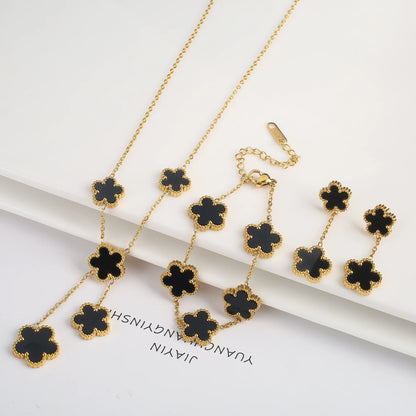 3Pcs Stainless Steel Hot Selling Gold Plated Clover Necklace Earrings Bracelet Jewelry Set Five Leaf Flower Jewelry For Women Jewelry Set 7