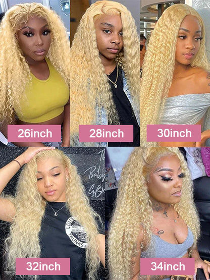 Deep Wave 13x6 HD Lace Frontal Human Hair Wig 30 40 Inch Curly 613 Honey Blonde Water Wave 13x4 Lace Front Wigs For Women 250% Badiee Stylez