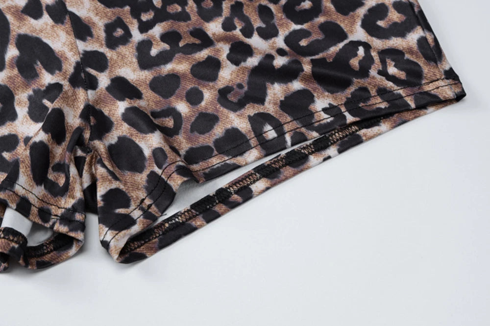 2024 Summer New Product Leopard Print short Sleeved V-neck Fashionable Tight Fitting Hip Lifting Jumpsuit For Women