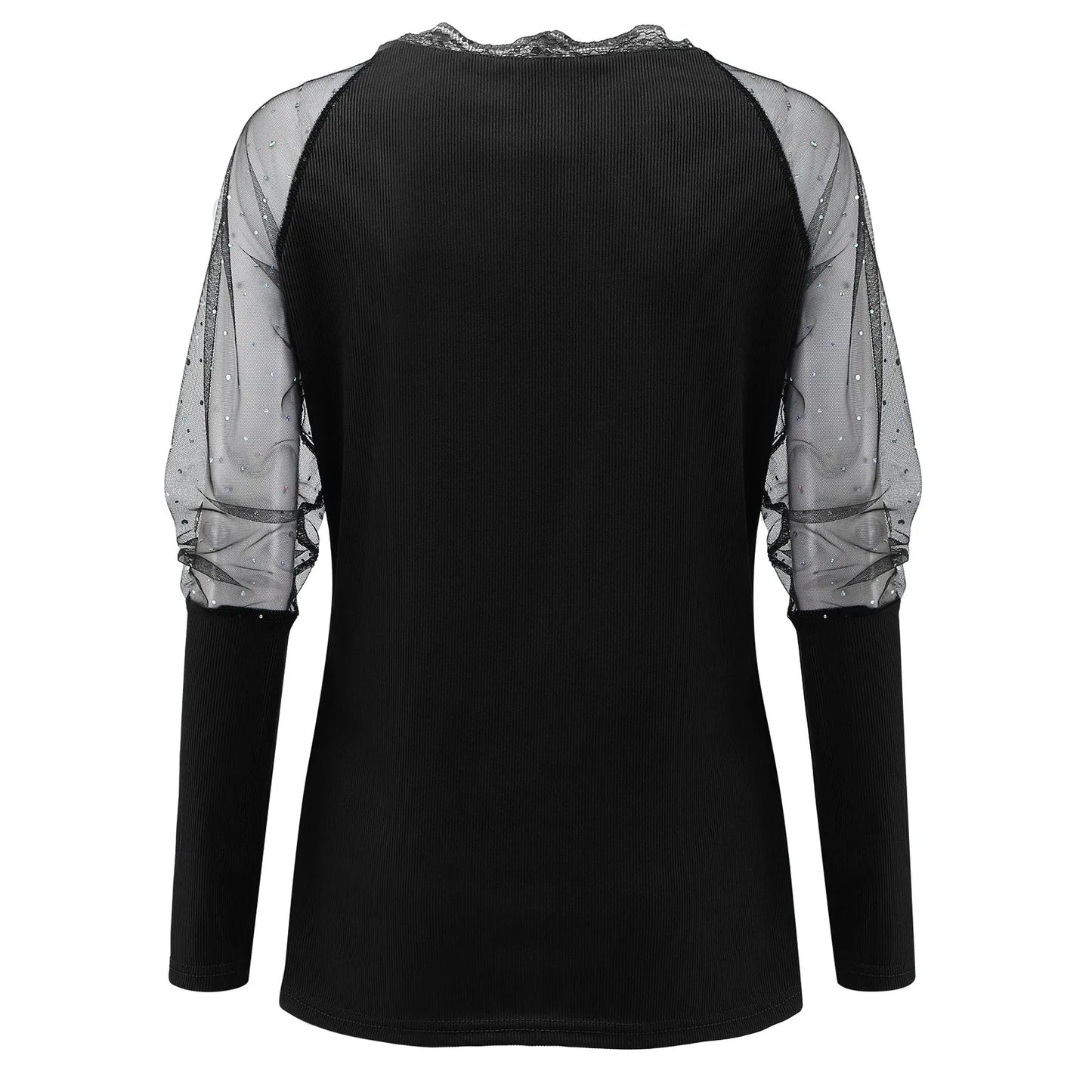 Elegant Mesh Blouse Women Slim Elastic V-neck Printed Lace Sexy Long Sleeve Top Fashion Streetwear Tops Blusas Mujer De Moda
