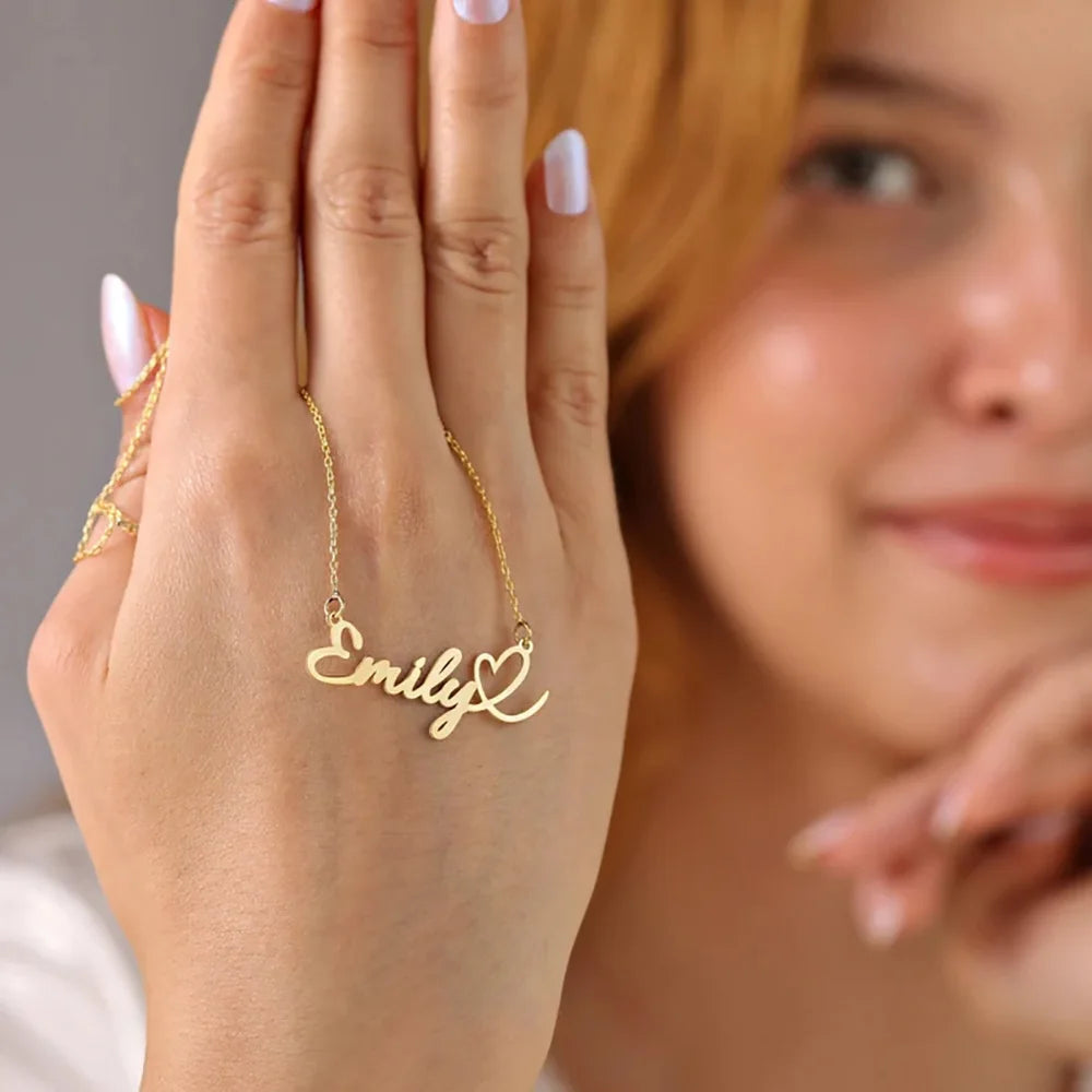 Custom Love Heart Name Necklace Personalized Letter Gold Pendant Stainless Steel Jewelry Fashion Trend Birthday Gift For Her Badiee Stylez