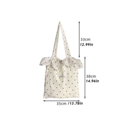 All-match Wave Point Chiffon Shoulder Bag Large Capacity Fairy Mesh Handbag Commuting Bag Korean Style Tote Bag Women white