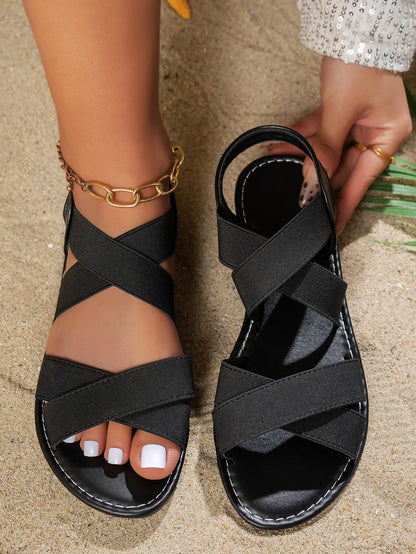 Simple and classic flat sandals, elastic band fashionable and versatile sandals