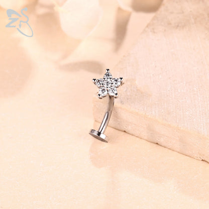 ZS 1 Piece Internal Thread Stainless Steel Belly Button Ring Floating Navel Piercings 14G Curved Umbilical Ring Jewelry 6MM-14MM Badiee Stylez