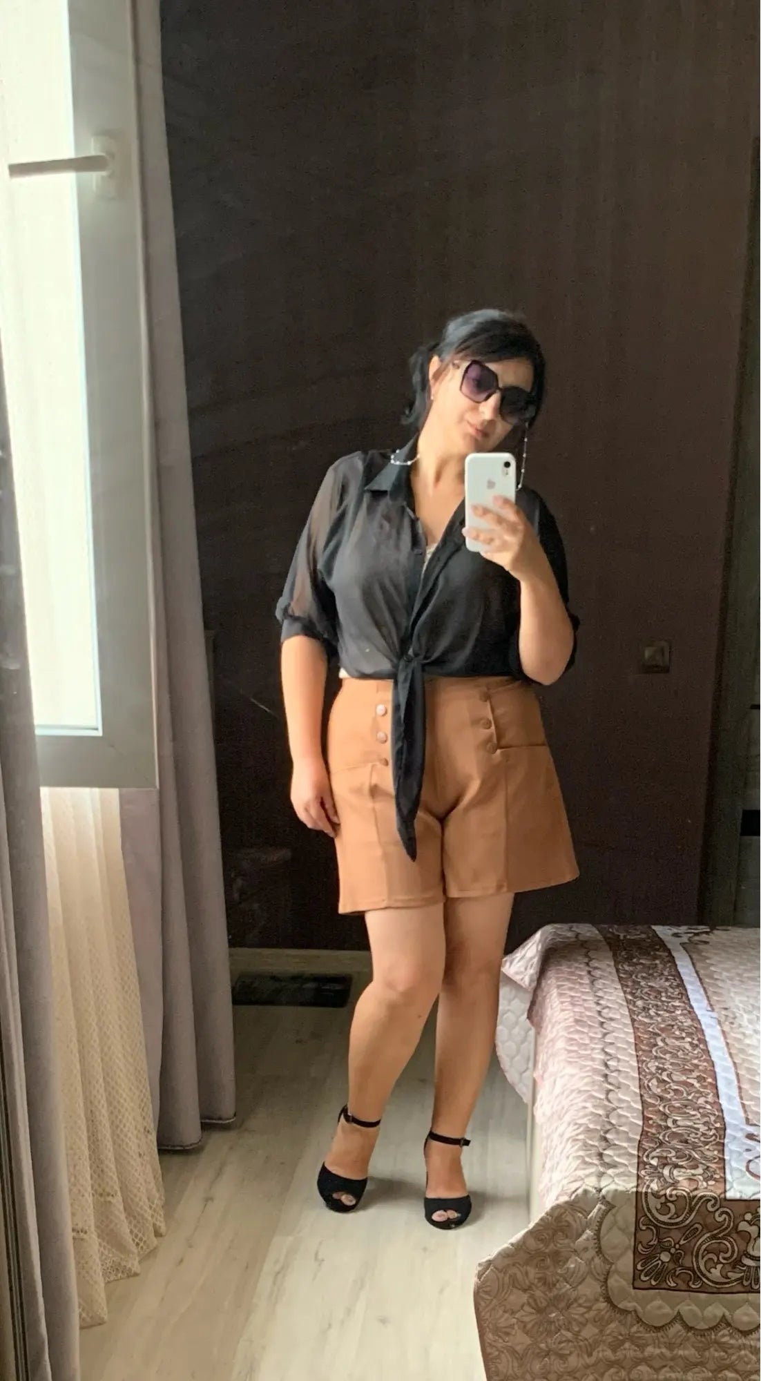 2023 Summer Half Sleeve Buttoned Up Shirt Loose Casual Blouse Chiffon Shirts Women Tied Waist Elegant Blouses for Women 9776