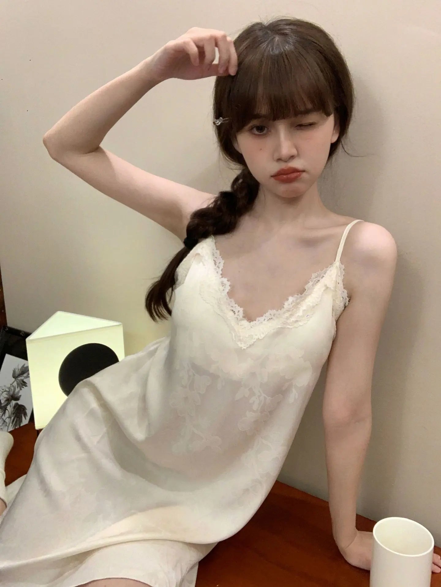 New Chinese Style 2PCS Robe Nightgown Set Sleepwear Sexy Lace Suspender Nightdress Loungewear Jacquard Satin Bathrobe Homewear Badiee Stylez