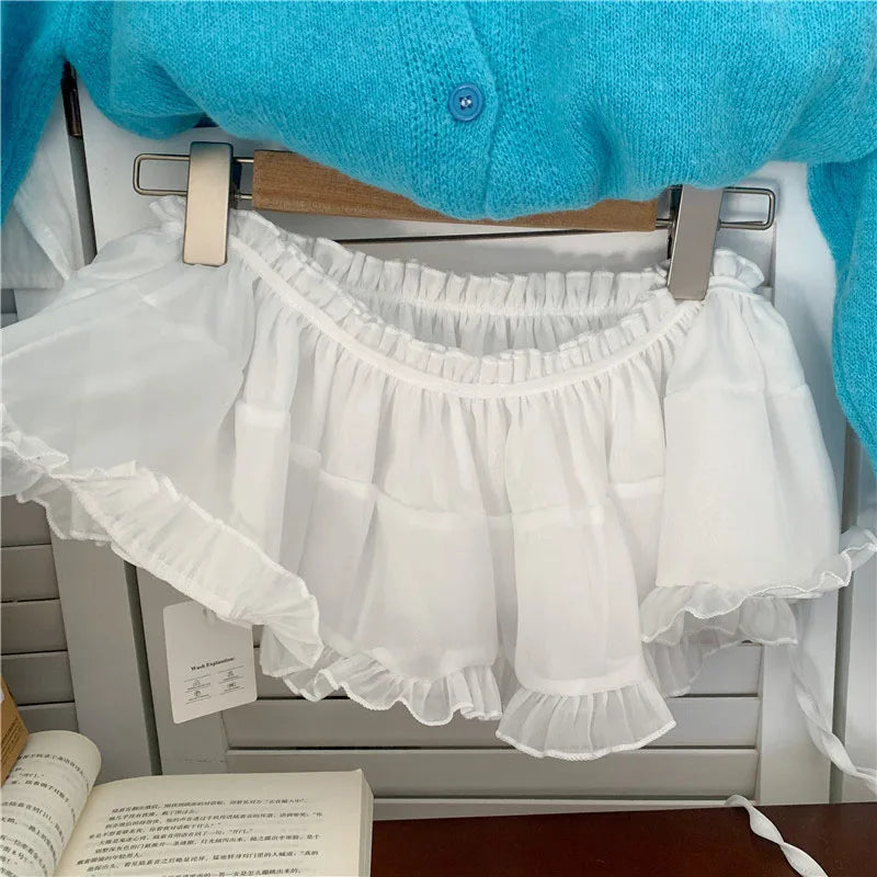 French Lace Up Short Fart Curtain Skirt Spring Layered Skirt INS Women Wrap Skirt Bandage Dress Apron Curtain Expansion Skirt