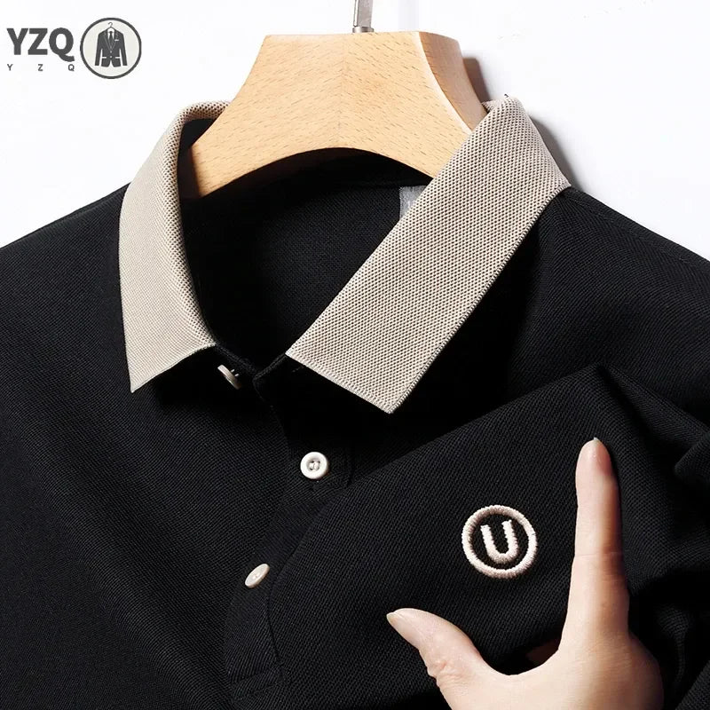 2024 Men's New Embroidered Cotton Business Leisure Short Sleeved POLO Shirt Fashion Short Sleeved Comfortable and Breathable Top