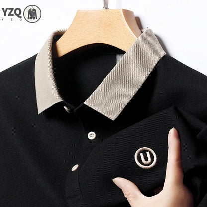 2024 Men's New Embroidered Cotton Business Leisure Short Sleeved POLO Shirt Fashion Short Sleeved Comfortable and Breathable Top