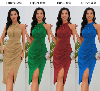 VigoCasey 2025 Female Sleeveless Evening Party Dress Women Summer Solid Bodycon Dress Sexy Lady Stand-up Collar Tight Dresses