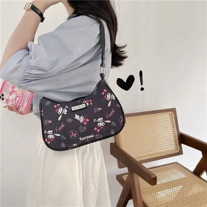 Miniso Hello Kitty Underarm Bag for Women Y2K Sanrio Kuromi Mymelody Messenger Tote Bag Cute Girls Shoulder Bag Purses Handbag Kuromi 24x17x7cm