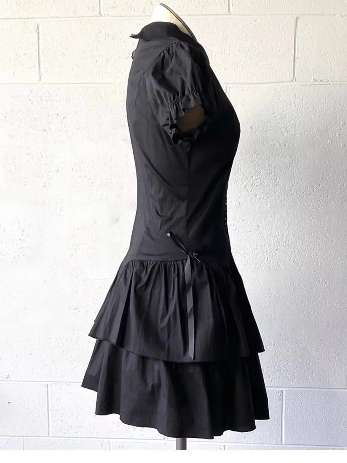 Vintage Black Y2k Dresses Lace Shirt Dress for Women Slim Waist All-match Dresses Short Sleeve Vestidos De Mujer Summer Dress