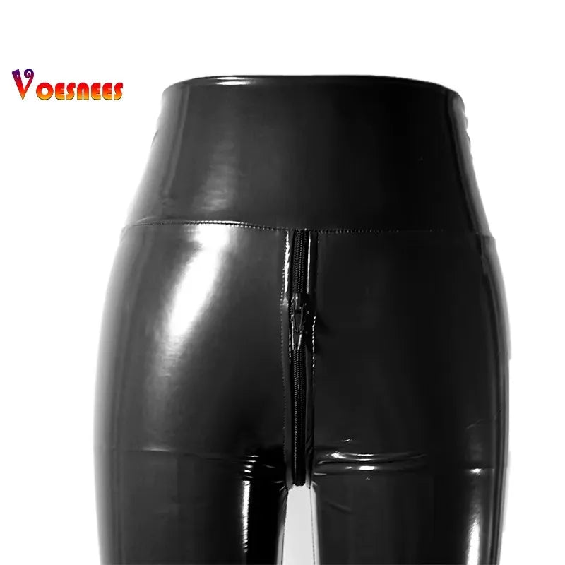 Sexy Tight Pants High Elasticated Waistband Trousers Sexy Slimming Leggings Skinny Pencil Pants Women PU Leather Hip Lifter black