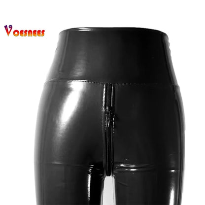 Sexy Tight Pants High Elasticated Waistband Trousers Sexy Slimming Leggings Skinny Pencil Pants Women PU Leather Hip Lifter black