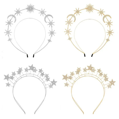 Exaggerated Metal Star Hair Hoop Silver Princess Halo Crown Bridal Hair Tiara Rhinestone Baroque Hairbands Children
