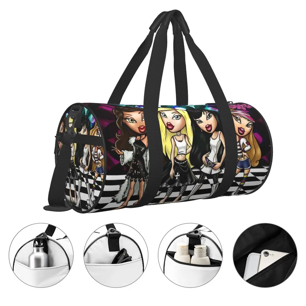 Bratz Glitter Sparkle Gym Bag Weekend Sports Bags Gym Accessories Travel Pattern Handbag Retro Fitness Bag For Male Female Badiee Stylez