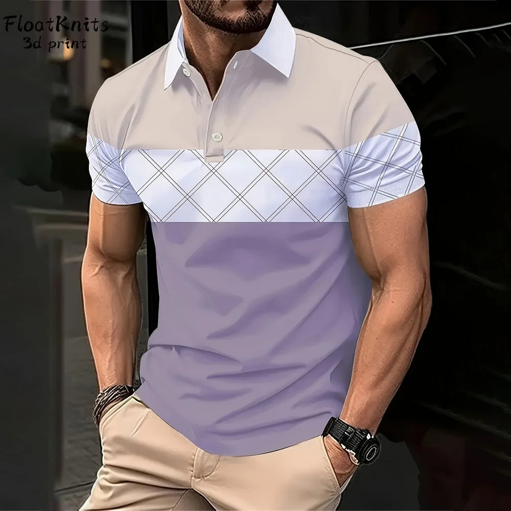 Stylish Geometric Polo Shirt for Men - Fashionable Lapel Design for Business & Casual Wear