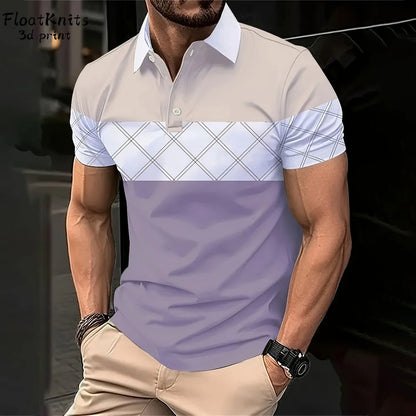 Stylish Geometric Polo Shirt for Men - Fashionable Lapel Design for Business & Casual Wear