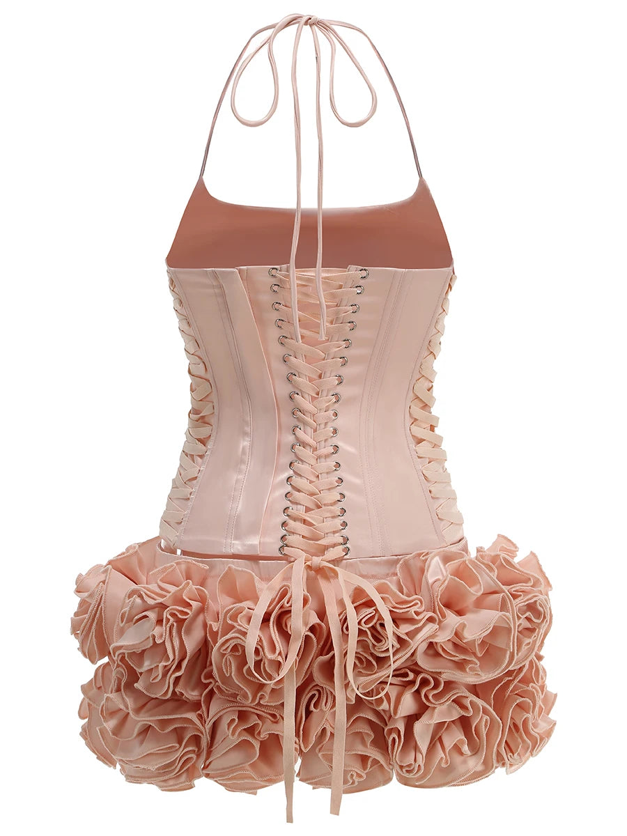 Pink Prom Dress Strapless Pink Structured Top With Floral Embellished Mini Skirt Bodycon Celebrity Party Cocktail 2 Pieces Set