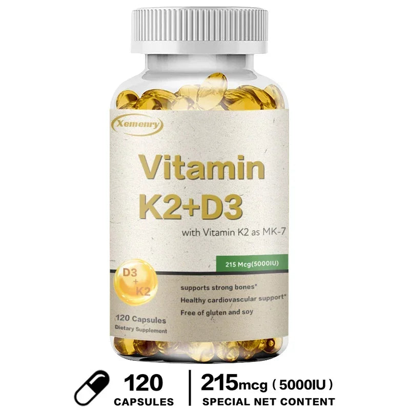 Vitamin K2 + D3 Supplement - Promotes Calcium Absorption, Helps Promote Bone, Teeth, Joints, Heart Immune Health 120 Capsules