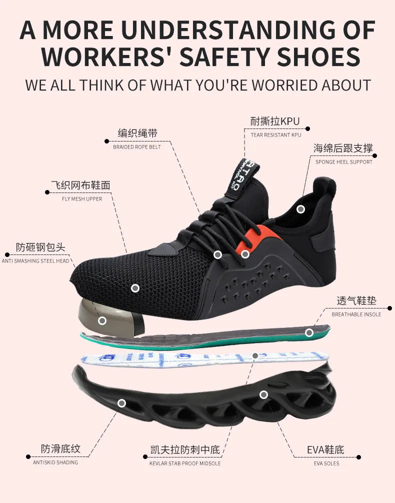 48 Size Steel Toe Cap Light Breathable Sneaker For Men Unisex Work Safety Shoes  Anti-smash And Anti-puncture Safety Sneakers - Badiee Stylez