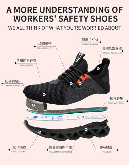 48 Size Steel Toe Cap Light Breathable Sneaker For Men Unisex Work Safety Shoes  Anti-smash And Anti-puncture Safety Sneakers - Badiee Stylez