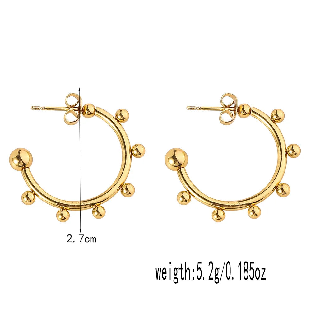 Stainless Steel Women's Hoop Earrings, Non Fading Fashionable Gold Color Metal Bead Earrings, Classic Jewelry Accessories RH141 D CHINA